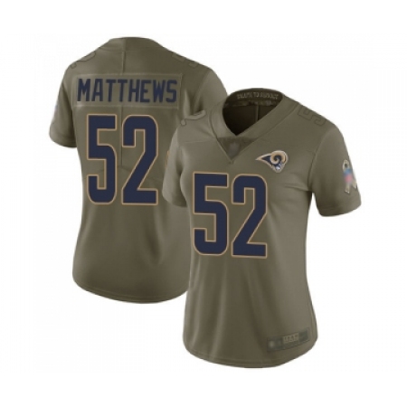 Women's Los Angeles Rams #52 Clay Matthews Limited Olive 2017 Salute to Service Football Jersey