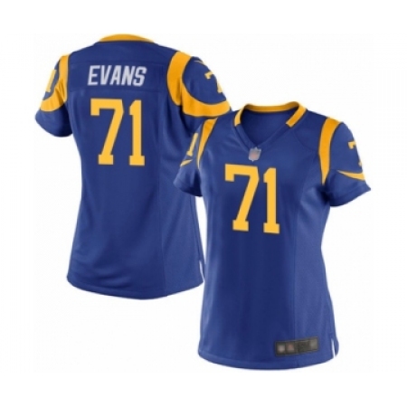 Women's Los Angeles Rams #71 Bobby Evans Game Royal Blue Alternate Football Jersey