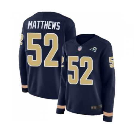 Women's Los Angeles Rams #52 Clay Matthews Limited Navy Blue Therma Long Sleeve Football Jersey