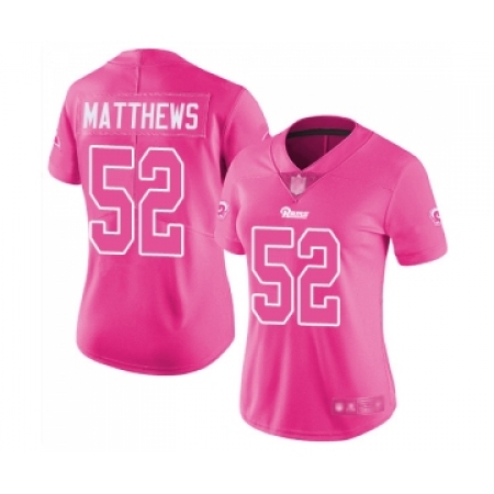 Women's Los Angeles Rams #52 Clay Matthews Limited Pink Rush Fashion Football Jersey