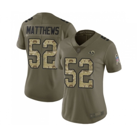 Women's Los Angeles Rams #52 Clay Matthews Limited Olive Camo 2017 Salute to Service Football Jersey