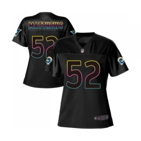 Women's Los Angeles Rams #52 Clay Matthews Game Black Fashion Football Jersey