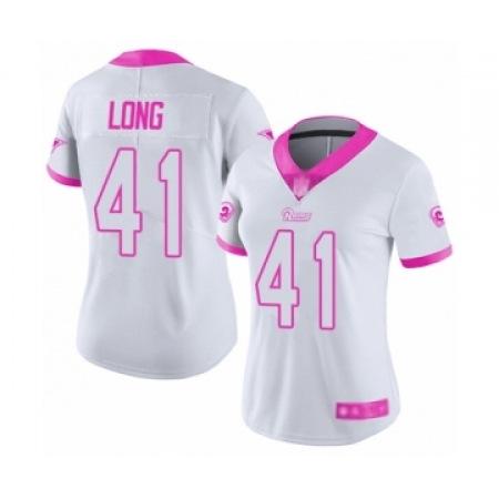 Women's Los Angeles Rams #41 David Long Limited White Pink Rush Fashion Football Jersey