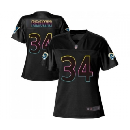 Women's Los Angeles Rams #34 Malcolm Brown Game Black Fashion Football Jersey