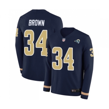 Women's Los Angeles Rams #34 Malcolm Brown Limited Navy Blue Therma Long Sleeve Football Jersey