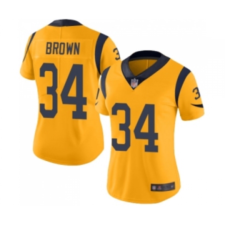 Women's Los Angeles Rams #34 Malcolm Brown Limited Gold Rush Vapor Untouchable Football Jersey