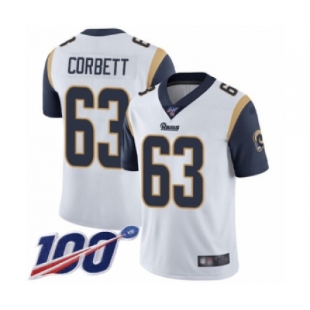 Youth Los Angeles Rams #63 Austin Corbett White Vapor Untouchable Limited Player 100th Season Football Jersey