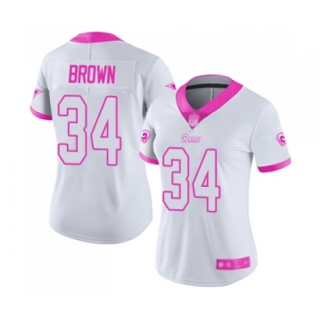 Women's Los Angeles Rams #34 Malcolm Brown Limited White Pink Rush Fashion Football Jersey