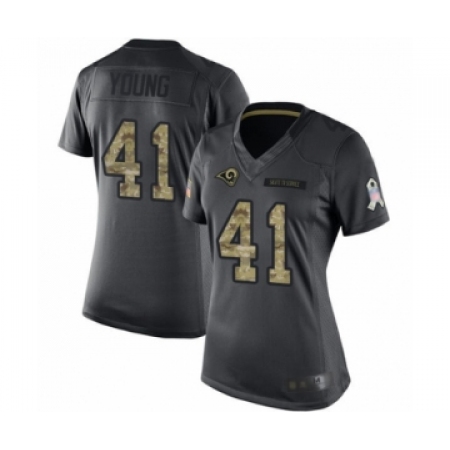 Women's Los Angeles Rams #41 Kenny Young Limited Black 2016 Salute to Service Football Jersey