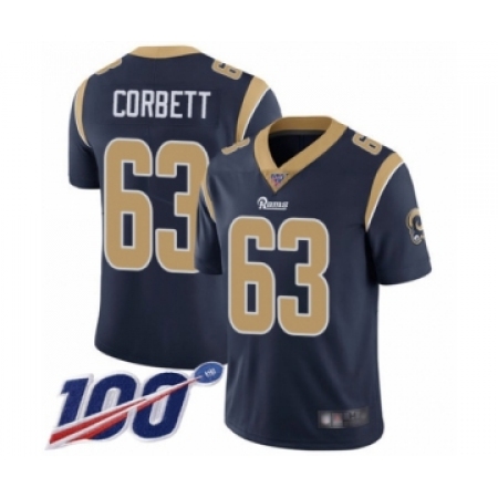 Youth Los Angeles Rams #63 Austin Corbett Navy Blue Team Color Vapor Untouchable Limited Player 100th Season Football Jersey