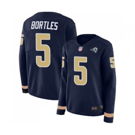 Women's Los Angeles Rams #5 Blake Bortles Limited Navy Blue Therma Long Sleeve Football Jersey
