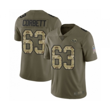 Youth Los Angeles Rams #63 Austin Corbett Limited Olive Camo 2017 Salute to Service Football Jersey
