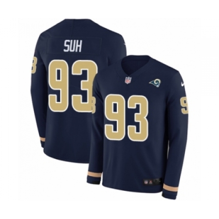 Men's Nike Los Angeles Rams #93 Ndamukong Suh Limited Navy Blue Therma Long Sleeve NFL Jersey