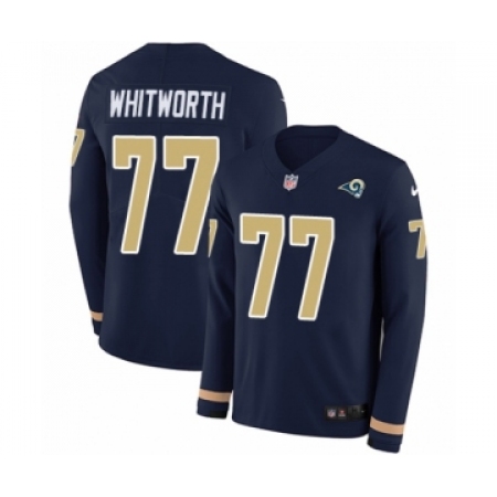 Men's Nike Los Angeles Rams #77 Andrew Whitworth Limited Navy Blue Therma Long Sleeve NFL Jersey
