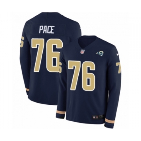 Men's Nike Los Angeles Rams #76 Orlando Pace Limited Navy Blue Therma Long Sleeve NFL Jersey