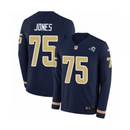 Men's Nike Los Angeles Rams #75 Deacon Jones Limited Navy Blue Therma Long Sleeve NFL Jersey