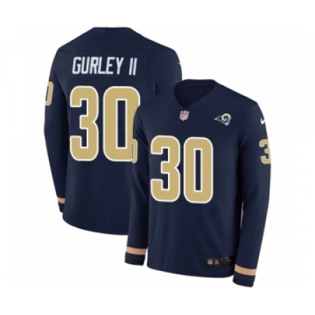 Men's Nike Los Angeles Rams #30 Todd Gurley Limited Navy Blue Therma Long Sleeve NFL Jersey