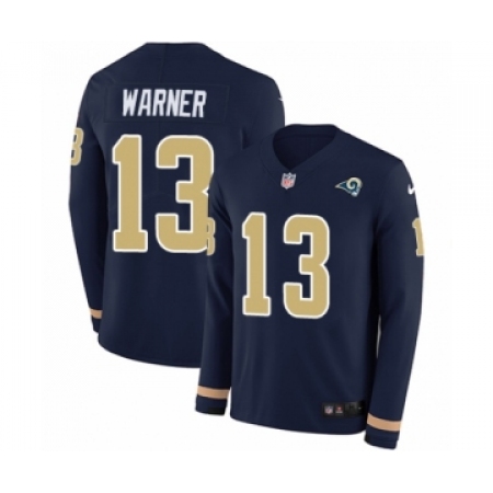 Men's Nike Los Angeles Rams #13 Kurt Warner Limited Navy Blue Therma Long Sleeve NFL Jersey
