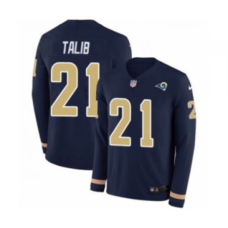 Men's Nike Los Angeles Rams #21 Aqib Talib Limited Navy Blue Therma Long Sleeve NFL Jersey