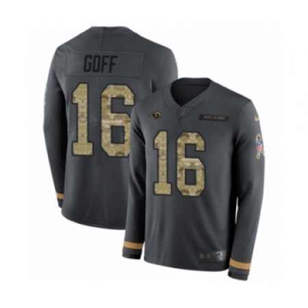 Men's Nike Los Angeles Rams #16 Jared Goff Limited Black Salute to Service Therma Long Sleeve NFL Jersey
