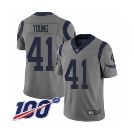 Youth Los Angeles Rams #41 Kenny Young Limited Gray Inverted Legend 100th Season Football Jersey