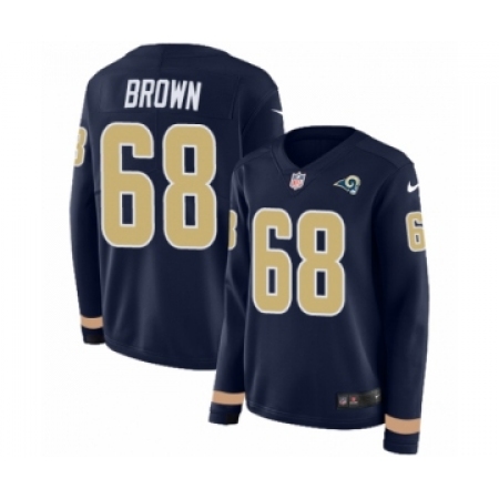 Women's Nike Los Angeles Rams #68 Jamon Brown Limited Navy Blue Therma Long Sleeve NFL Jersey