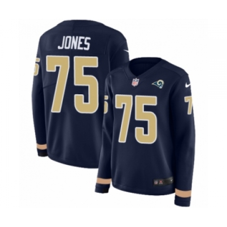 Women's Nike Los Angeles Rams #75 Deacon Jones Limited Navy Blue Therma Long Sleeve NFL Jersey