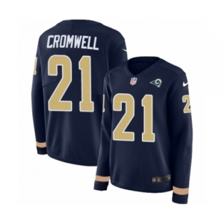 Women's Nike Los Angeles Rams #21 Nolan Cromwell Limited Navy Blue Therma Long Sleeve NFL Jersey