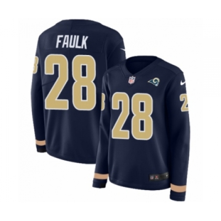 Women's Nike Los Angeles Rams #28 Marshall Faulk Limited Navy Blue Therma Long Sleeve NFL Jersey