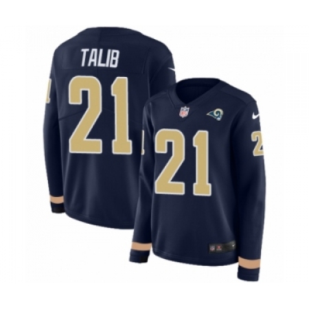 Women's Nike Los Angeles Rams #21 Aqib Talib Limited Navy Blue Therma Long Sleeve NFL Jersey