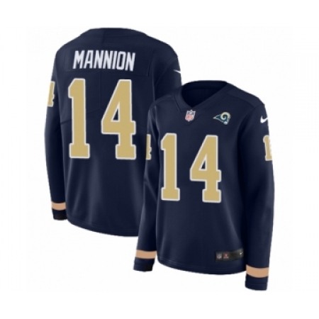 Women's Nike Los Angeles Rams #14 Sean Mannion Limited Navy Blue Therma Long Sleeve NFL Jersey