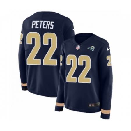 Women's Nike Los Angeles Rams #22 Marcus Peters Limited Navy Blue Therma Long Sleeve NFL Jersey