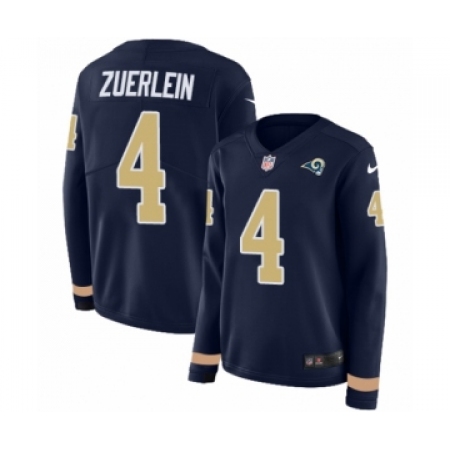 Women's Nike Los Angeles Rams #4 Greg Zuerlein Limited Navy Blue Therma Long Sleeve NFL Jersey