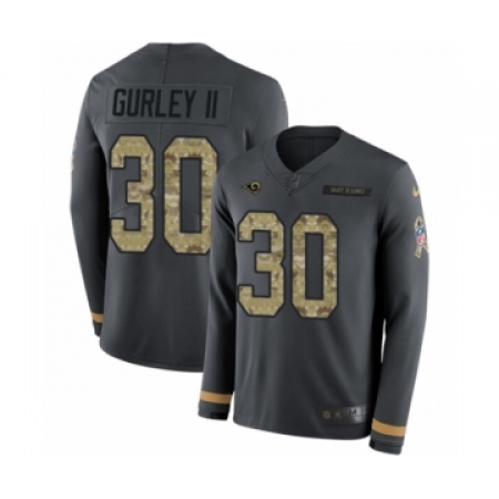 Youth Nike Los Angeles Rams #30 Todd Gurley Limited Black Salute to Service Therma Long Sleeve NFL Jersey