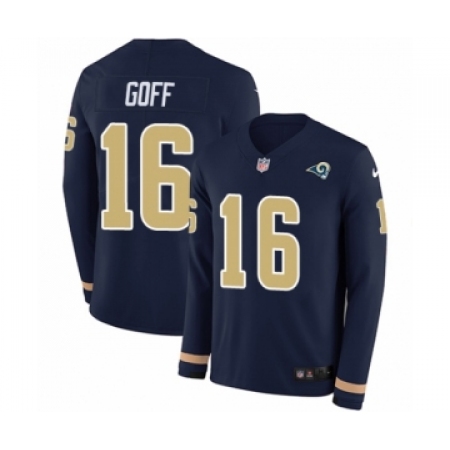 Youth Nike Los Angeles Rams #16 Jared Goff Limited Navy Blue Therma Long Sleeve NFL Jersey