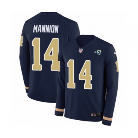 Youth Nike Los Angeles Rams #14 Sean Mannion Limited Navy Blue Therma Long Sleeve NFL Jersey