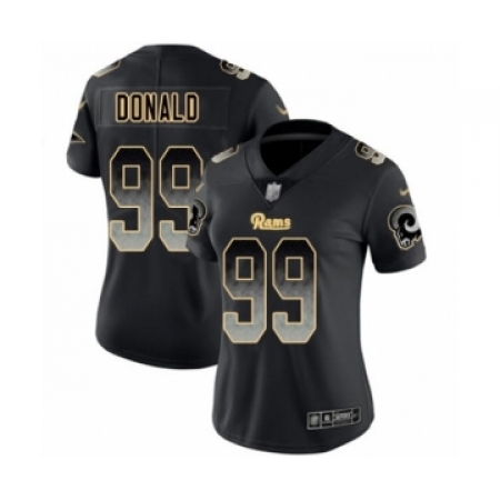Women's Los Angeles Rams #99 Aaron Donald Limited Black Smoke Fashion Football Jersey