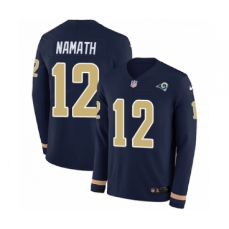 Youth Nike Los Angeles Rams #12 Joe Namath Limited Navy Blue Therma Long Sleeve NFL Jersey
