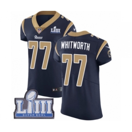 Men's Nike Los Angeles Rams #77 Andrew Whitworth Navy Blue Team Color Vapor Untouchable Elite Player Super Bowl LIII Bound NFL J
