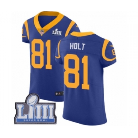 Men's Nike Los Angeles Rams #81 Torry Holt Royal Blue Alternate Vapor Untouchable Elite Player Super Bowl LIII Bound NFL Jersey