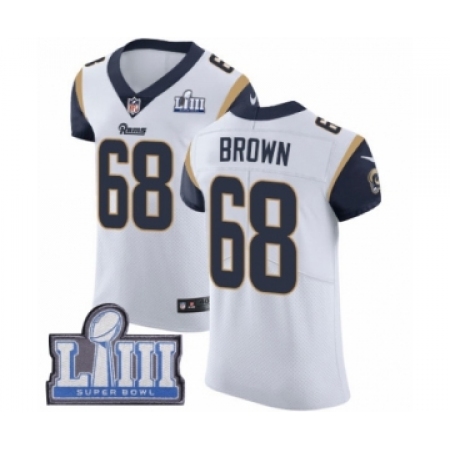 Men's Nike Los Angeles Rams #68 Jamon Brown White Vapor Untouchable Elite Player Super Bowl LIII Bound NFL Jersey