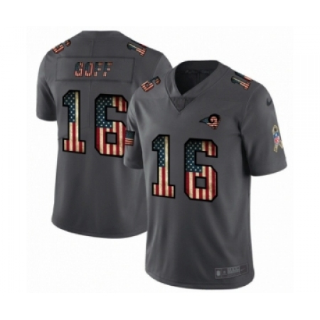 Men's Los Angeles Rams #16 Jared Goff Limited Black USA Flag 2019 Salute To Service Football Jersey