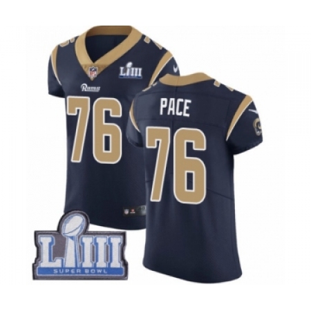 Men's Nike Los Angeles Rams #76 Orlando Pace Navy Blue Team Color Vapor Untouchable Elite Player Super Bowl LIII Bound NFL Jerse