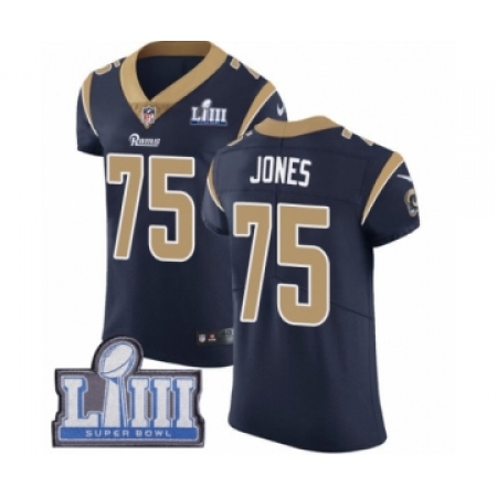 Men's Nike Los Angeles Rams #75 Deacon Jones Navy Blue Team Color Vapor Untouchable Elite Player Super Bowl LIII Bound NFL Jerse