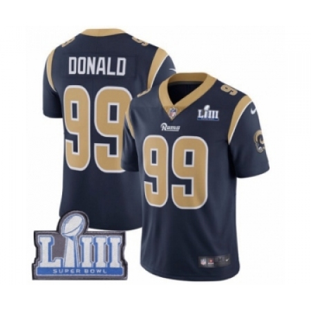 Men's Nike Los Angeles Rams #99 Aaron Donald Navy Blue Team Color Vapor Untouchable Limited Player Super Bowl LIII Bound NFL Jer