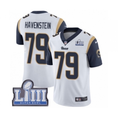 Men's Nike Los Angeles Rams #79 Rob Havenstein White Vapor Untouchable Limited Player Super Bowl LIII Bound NFL Jersey