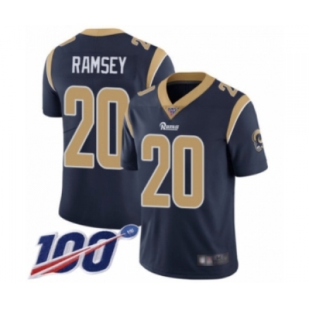 Men's Los Angeles Rams #20 Jalen Ramsey Navy Blue Team Color Vapor Untouchable Limited Player 100th Season Football Jersey