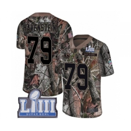 Men's Nike Los Angeles Rams #79 Rob Havenstein Camo Rush Realtree Limited Super Bowl LIII Bound NFL Jersey