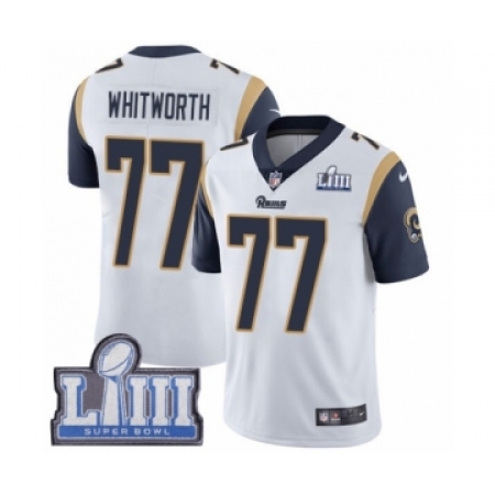 Men's Nike Los Angeles Rams #77 Andrew Whitworth White Vapor Untouchable Limited Player Super Bowl LIII Bound NFL Jersey