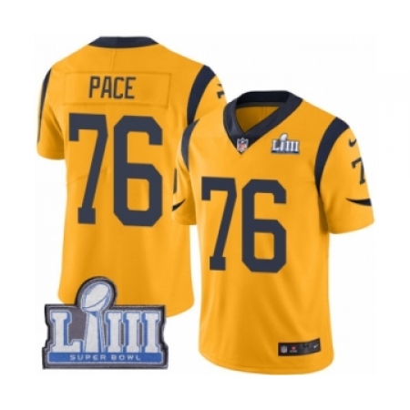 Men's Nike Los Angeles Rams #76 Orlando Pace Limited Gold Rush Vapor Untouchable Super Bowl LIII Bound NFL Jersey